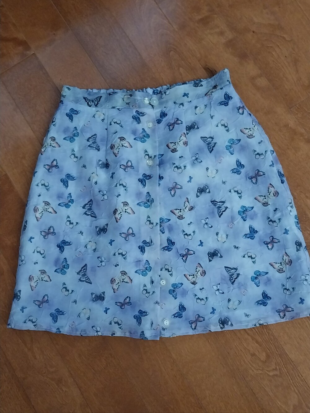 Butterfly Print Light Purple Button-Front Skirt